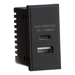 Knightsbridge NETUSBCBK USB Charger Euro Module USB-A + C in Black 25x50mm 5V 3.1A shared