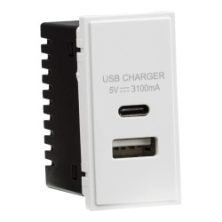Knightsbridge NETUSBCWH USB Charger Euro Module USB-A + C in White 25x50mm 5V 3.1A shared