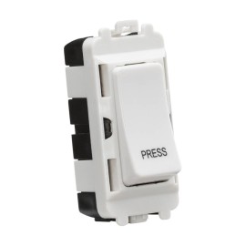 20AX 2 Way Retractive Single Pole Grid Switch Module marked "Press" in White, Knightsbridge GDM006U
