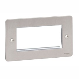 4 Gang Euro Modular Flat Plate in Stainless Steel for up to 4 Euro Modules, Schneider Ultimate GU8280SS Cover Plate
