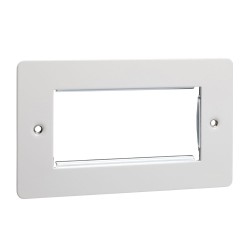 4 Gang Euro Modular Flat Plate in White Metal for up to 4 Euro Modules, Schneider Ultimate GU8280PW Cover Plate