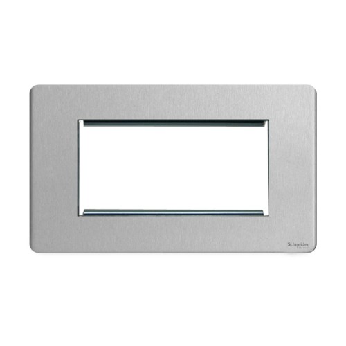 Screwless 4 Gang Euro Modular Flat Plate in Stainless Steel (Cover Plate only) for 4 Euro Modules, Schneider GU8480SS