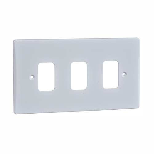 3 Gang Grid Front Plate in Moulded White Plastic, Schneider GUG03G 3G Flush Face Plate