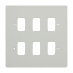 6 Gang Grid Cover in White Metal Flat Plate, Schneider GUG06GPW 6 Module Cover Plate only