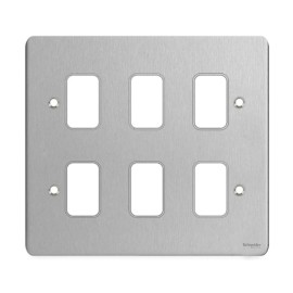 6 Gang Grid Cover Plate in Stainless Steel, Schneider GUG06GSS 6 Grid Module Face Plate