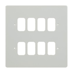 8 Gang Grid Cover in White Metal Flat Plate, Schneider GUG08GPW 8 Module Cover Plate only