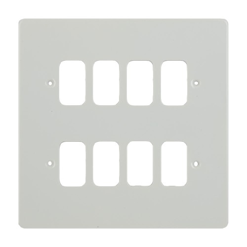 8 Gang Grid Cover Plate in White Metal, Schneider GUG08GPW 8 Module Cover Plate only