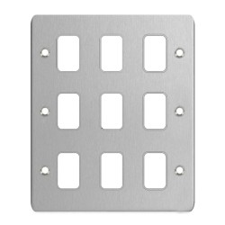 9 Gang Stainless Steel Grid Front Plate, Schneider GUG09GSS Flat Cover Plate for 9 Modules