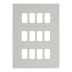 12 Gang Grid Cover Plate in White Metal Flat Plate, Schneider GUG12GPW 12 Module Cover Plate only