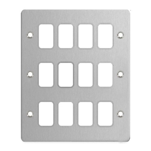 12 Gang Grid Front Plate Stainless Steel, Schneider GUG12GSS 12G Flat Faceplate Only