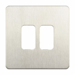 Screwless 2 Gang Grid Cover Plate in Stainless Steel Flat Plate, Schneider GUGS02GSS