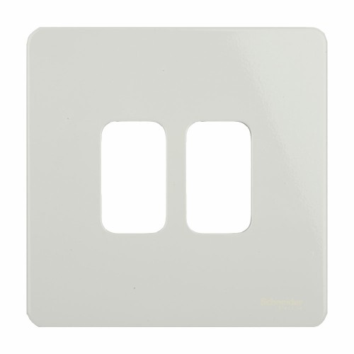 Screwless 2 Gang Grid Cover Plate in White Metal Flat Plate, Schneider GUGS02GPW