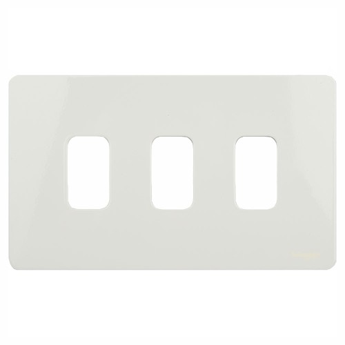Screwless 3 Gang Grid Cover Plate in White Metal Flat Plate, Schneider GUGS03GPW Front Plate