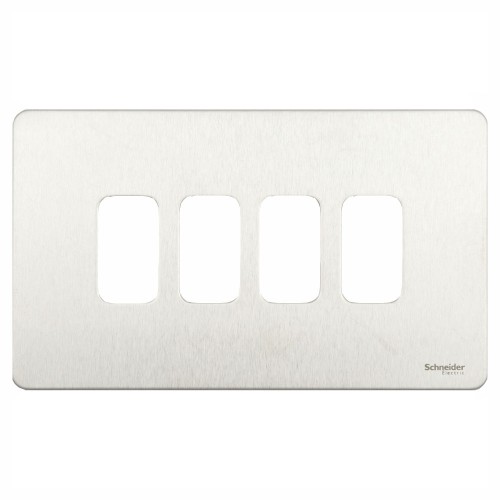 4 Gang Screwless Grid Cover Plate in Stainless Steel, Schneider GUGS04GSS 4G Grid Face Plate