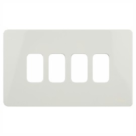 Screwless 4 Gang Grid Cover Plate in White Metal Flat Plate, Schneider GUGS04GPW Front Plate