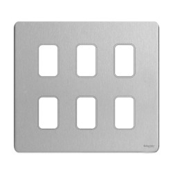 6 Gang Screwless Grid Cover Plate Stainless Steel with Mounting Frame, Schneider GUGS06GSS