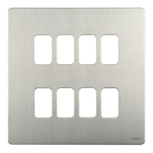 8 Gang Screwless Grid Cover Plate Stainless Steel with Mounting Frame, Schneider GUGS08GSS