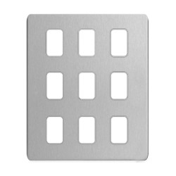 9 Gang Screwless Grid Cover Plate Stainless Steel with Mounting Frame, Schneider GUGS09GSS