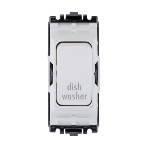 MK K4896DWWHI 20A Double Pole Grid Switch Marked 'Dish Washer' in White MK Logic Plus