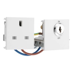 Key Controlled Switched 13A Socket Euro Module in White 2x2G Modules 100 x 50mm (Lockable Socket)