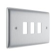Nexus Grid 3 Gang Brushed Steel Front Plate for 3 Grid Modules, Nexus Grid System, BG Nexus RNBS3 (Cover Plate Only)