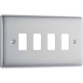 Nexus Grid 4 Gang Brushed Steel Front Plate for 4 Grid Modules, Nexus Grid System, BG Nexus RNBS4 (Cover Plate Only)