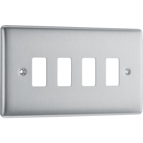 Nexus Grid 4 Gang Brushed Steel Front Plate for 4 Grid Modules, Nexus Grid System, BG Nexus RNBS4 (Cover Plate Only)