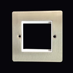 2 Gang Euro Module Flat Plate in Satin Nickel Brushed with White Insert (Plate Only)