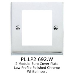 2 Module Euro Cover Plate Low Profile Polished Chrome White Insert Heritage Brass Elite