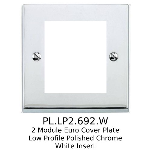 2 Module Euro Cover Plate Low Profile Polished Chrome White Insert Heritage Brass Elite