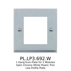 1 Gang Euro Plate for 2 Modules Satin Chrome White Plastic Trim Low Profile Plate, Richmond Elite
