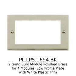 4 Gang Euro Module Plate Polished Brass Low Profile Plate with Black Plastic Trim (Cover Plate Only), Richmond Elite