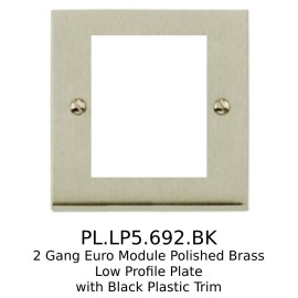2 Gang Euro Module Polished Brass Low Profile Plate with Black Plastic Trim (Cover Plate Only), Richmond Elite