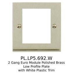 2 Module Euro Cover Plate Low Profile Satin Nickel White Insert Heritage Brass Elite