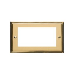 4 Gang Euro Module Plate, Polished Brass Stepped Plate with Black Insert (Cover Plate Only)