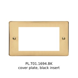 4 Gang Euro Module Polished Brass Elite Flat Plate with Black Insert (Cover Plate Only)