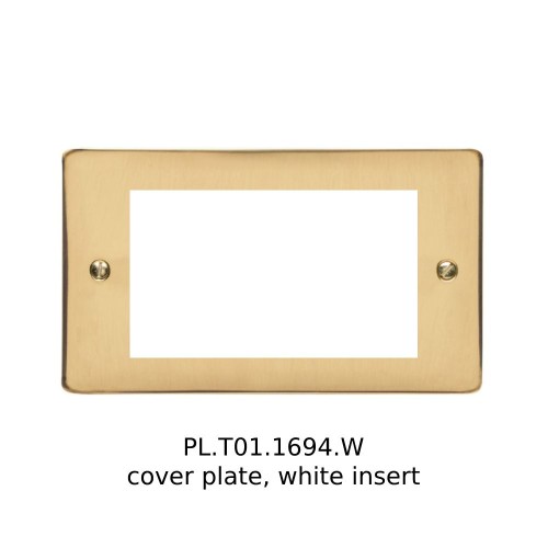 4 Gang Euro Module Polished Brass Elite Flat Plate with White Insert (Cover Plate Only)