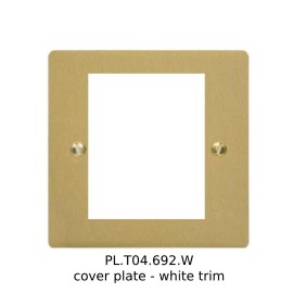 2 Gang Euro Module Satin Brass Elite Flat Plate with White Insert (Cover Plate Only)