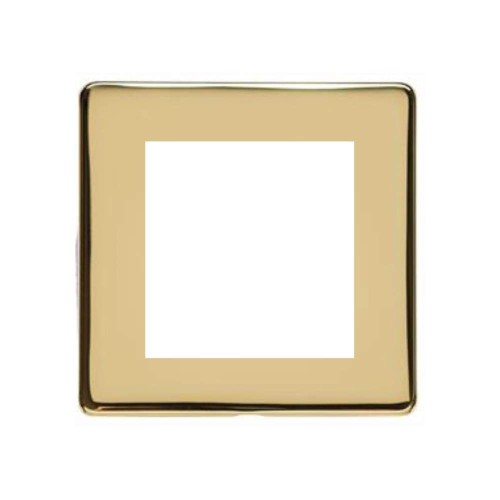 1 Gang 2 Module Euro Plate in Polished Brass Screwless Flat Plate Heritage Brass PL.Y01.2692.G