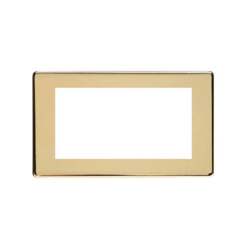 2 Gang 4 Module Euro Plate in Polished Brass Screwless Flat Plate Heritage Brass PL.Y01.2694.G