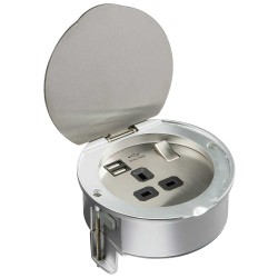 Recessed 13A Socket (switched) with 2 USB Charger Ports 5V DC 2.1A for Desktop and Countertop