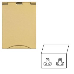2 Gang 13A Unswitched Floor Socket in Polished Brass Elite Flat Plate with White or Black Plastic Trim