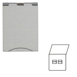 2 Gang Secondary Telephone Floor Socket in Satin Chrome Elite Flat Plate with White or Black Plastic Trim