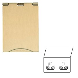 2 Gang 13A Unswitched Floor Socket in Satin Brass Elite Flat Plate with White or Black Plastic Trim