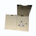 2 Gang 13A Unswitched Floor Socket in Satin Nickel Elite Flat Plate with White or Black Plastic Trim