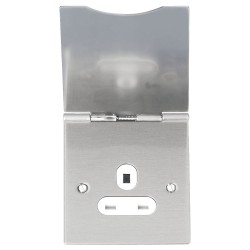1 Gang 13A Unswitched Floor Socket in Stainless Steel Flat Plate White Trim, Schneider GU3251WSS