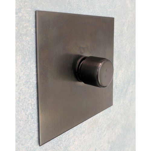 1 Gang 200W Halogen / 0-120W Trailing Edge Rotary LED Dimmer in Antique Bronze Plate and Knob