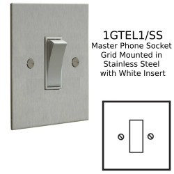1 Gang Single Master Telecom Socket Grid Mounted in Stainless Steel with White Insert