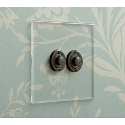 2 Gang Momentary Switch Invisible Plate with Antique Bronze Button, Double Button Dimmer Controller