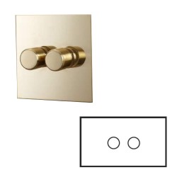 2 Gang Dimmer Plate in Unlacquered Brass (Double size plate) - Grid, Plate and Knobs only